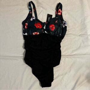 DACI Women’s NWT One Piece Swimsuit Size 16W Black & Floral Adjustable Strap